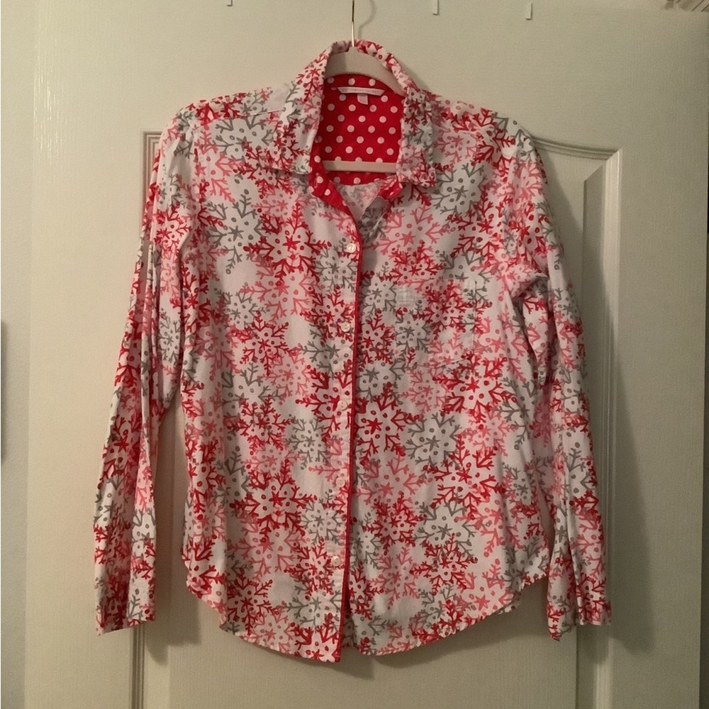 Victoria secret pajama top pink white button front flannel size S/P 💖